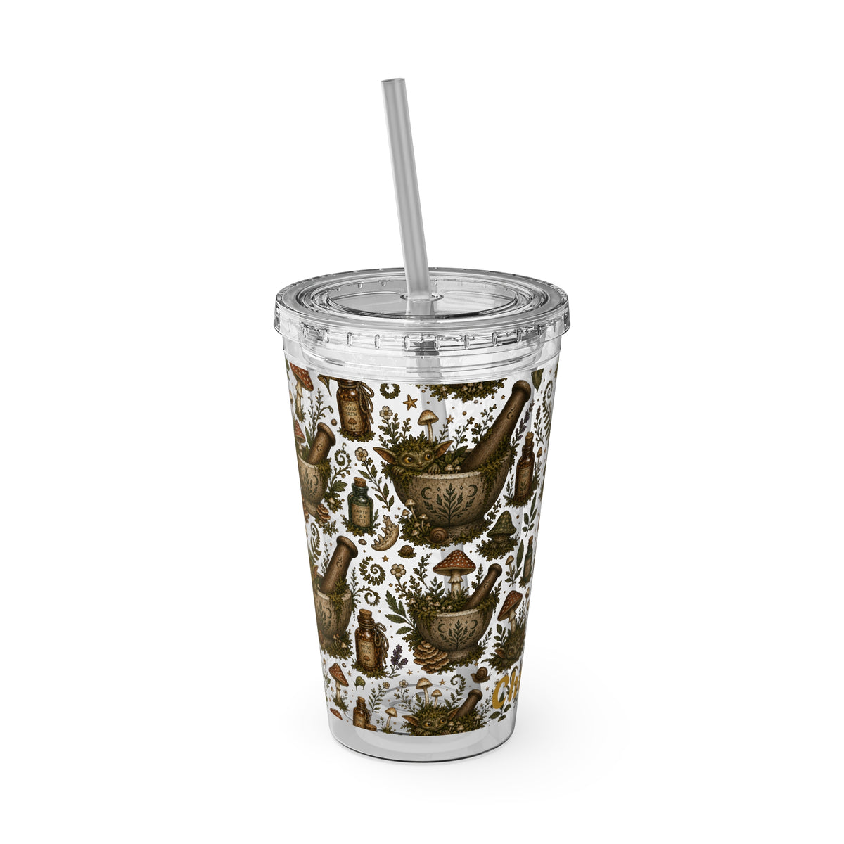 Gremlin Apothecary Mushroom Tumbler With Straw For Herbal Tea Garden Design