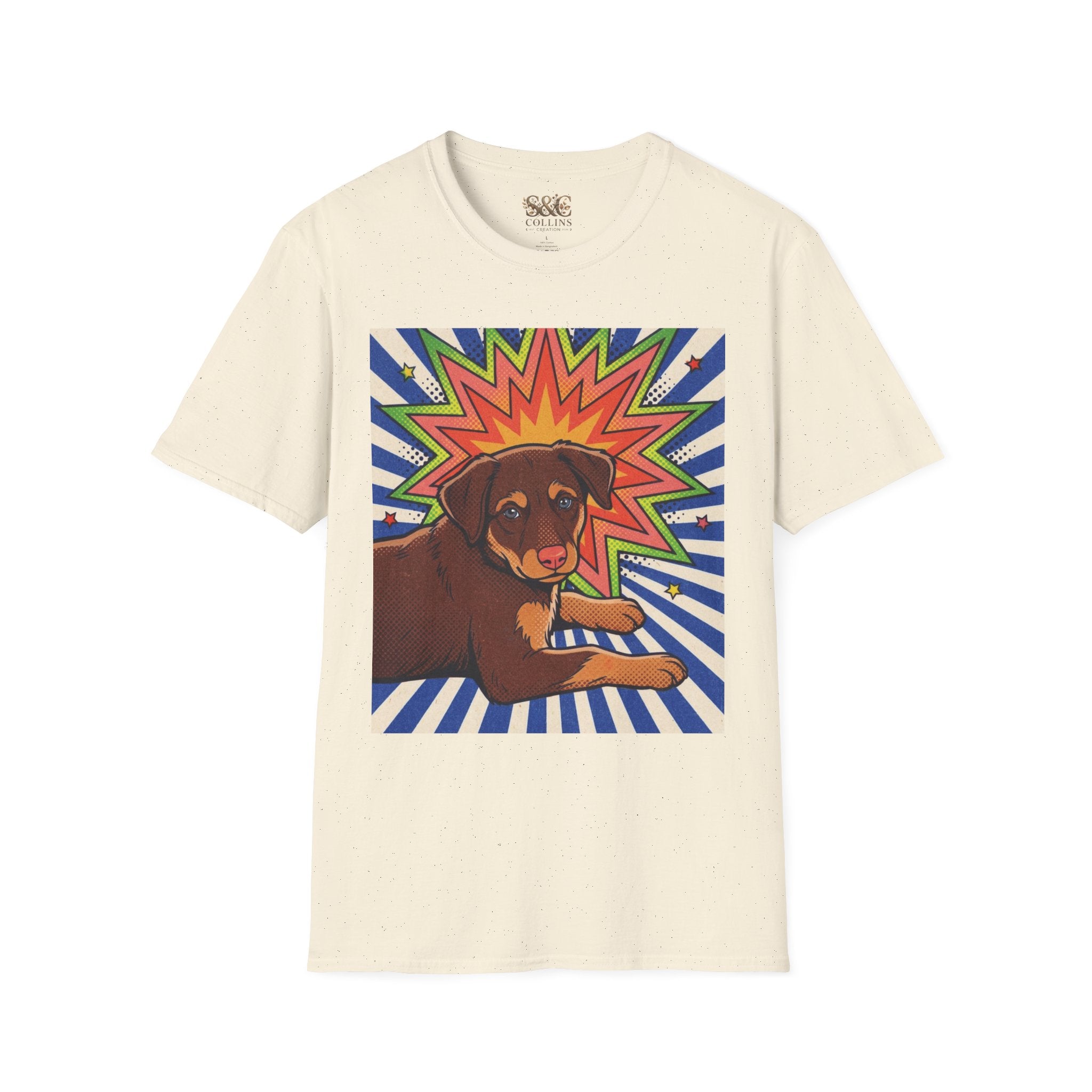 Retro Pop Art Dog T-Shirt — Colorful Ronin Puppy Graphic Tee