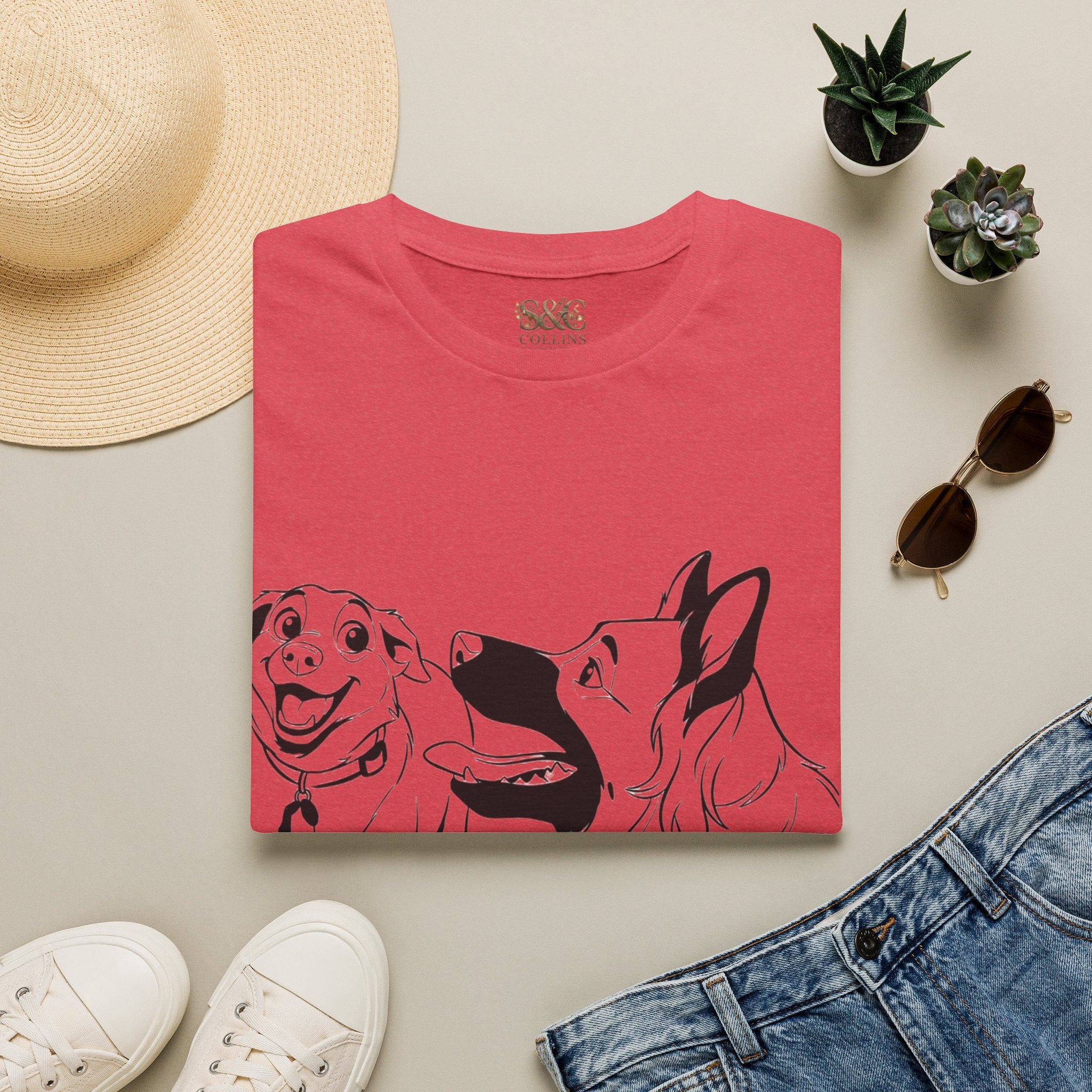 Dog Duo T-Shirt — Playful  Rancor & Ronin Toon Line Art Tee