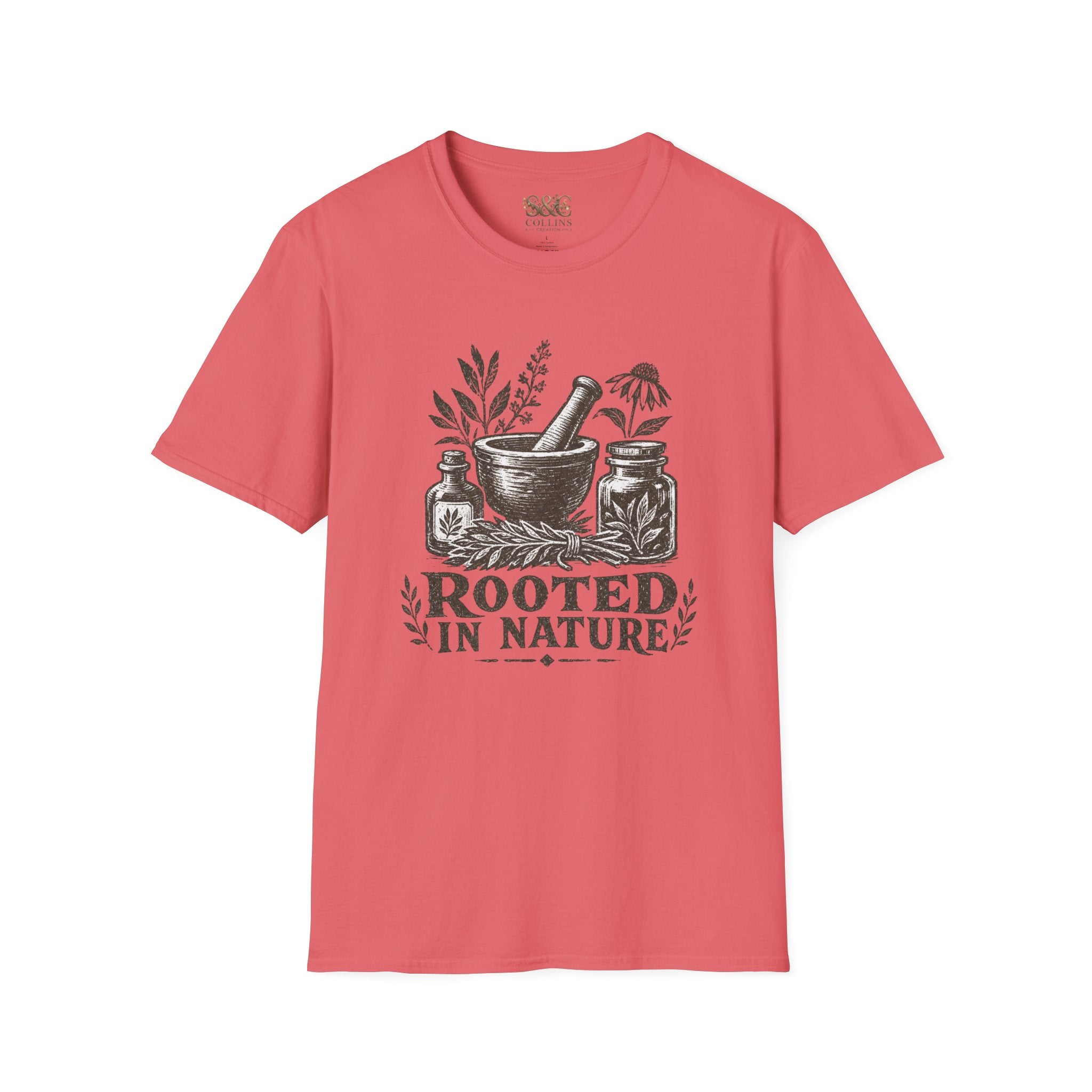 Herbalist T-Shirt — "Rooted in Nature" Botanical Mortar & Pestle Tee