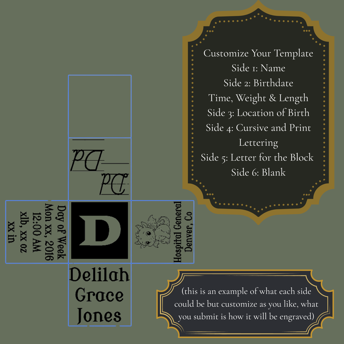 Custom Alphabet Block with Birth Stats