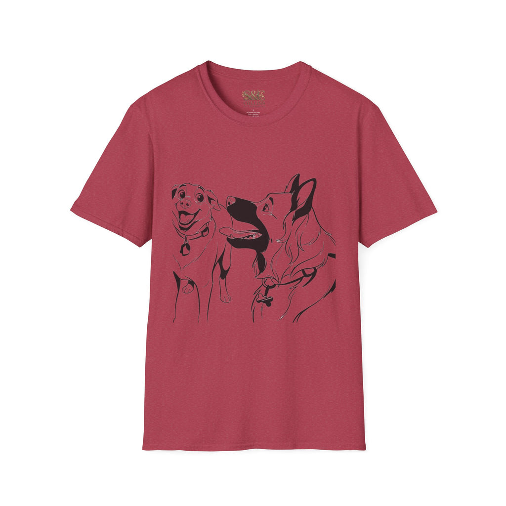 Dog Duo T-Shirt — Playful  Rancor & Ronin Toon Line Art Tee