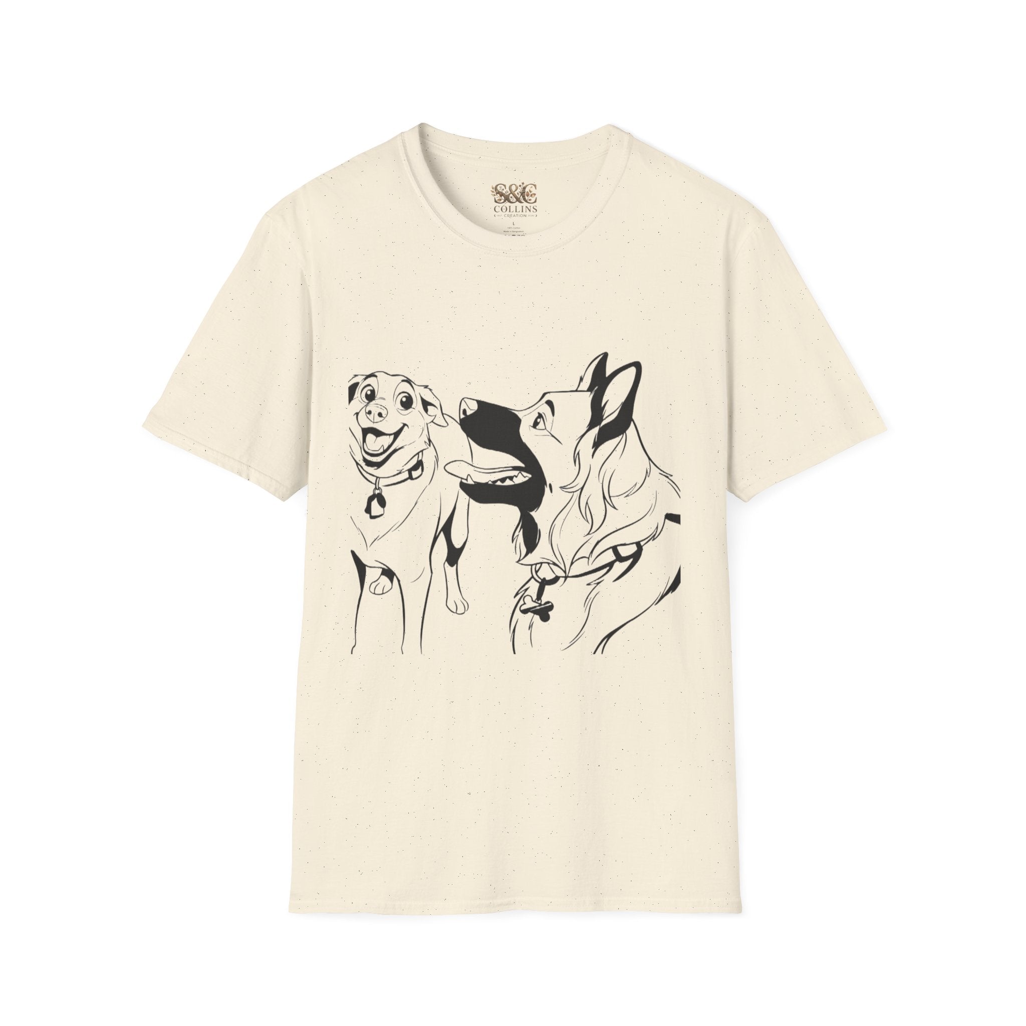 Dog Duo T-Shirt — Playful  Rancor & Ronin Toon Line Art Tee