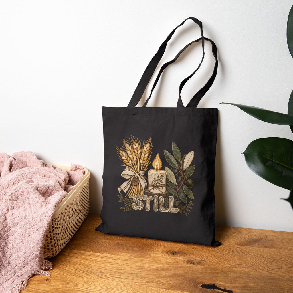 Canvas Tote Bag — Cozy Autumn Candle & Wheat Floral Design (Still)