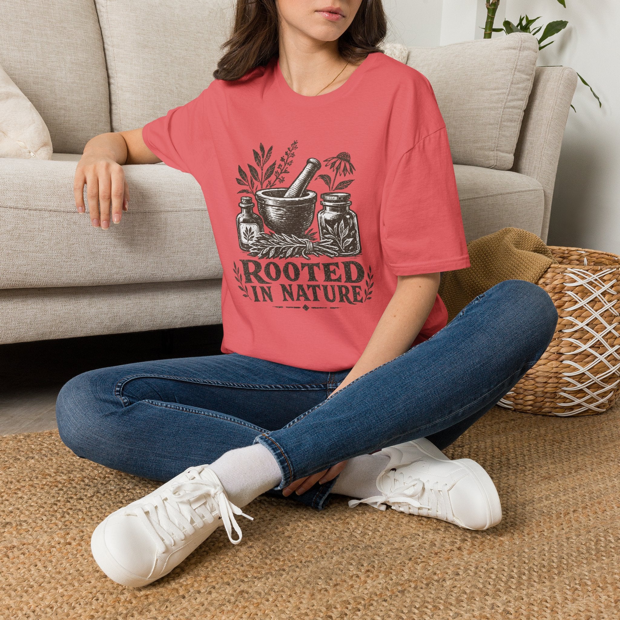 Herbalist T-Shirt — "Rooted in Nature" Botanical Mortar & Pestle Tee