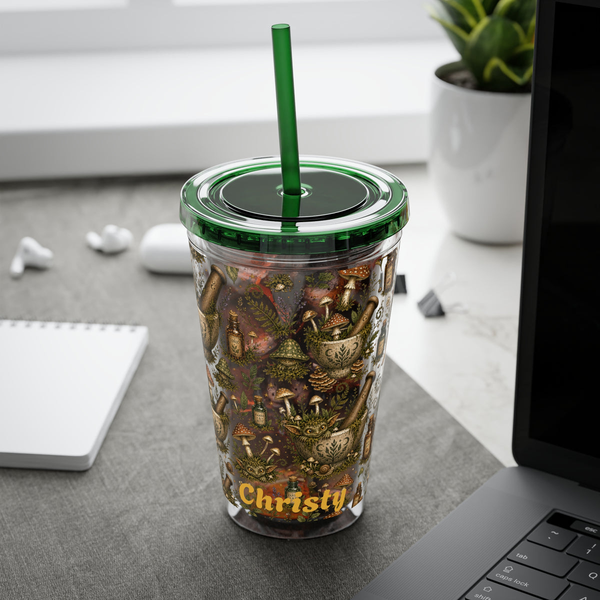 Gremlin Apothecary Mushroom Tumbler With Straw For Herbal Tea Garden Design
