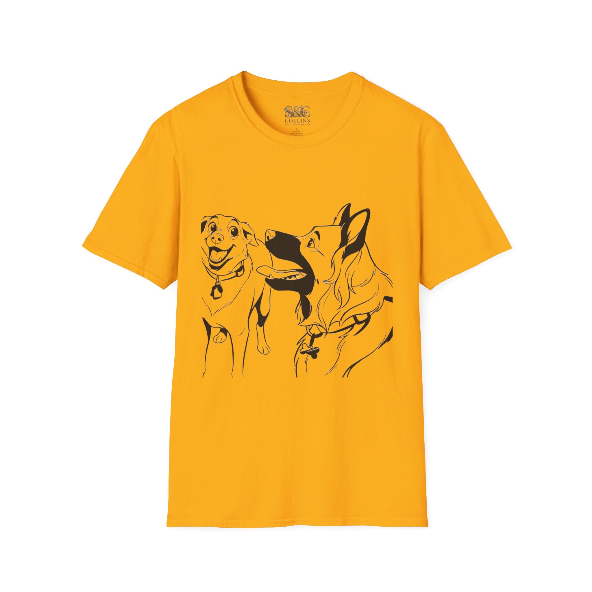 Dog Duo T-Shirt — Playful  Rancor & Ronin Toon Line Art Tee