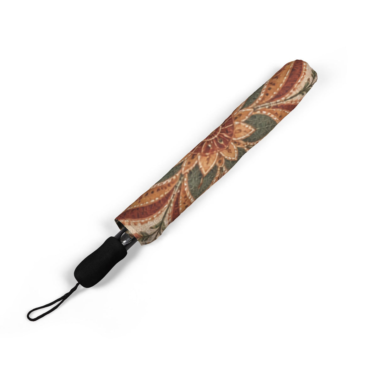 Boho Faux-Embroidery Printed Foldable Umbrella With Waterproof Canopy Semi Automatic
