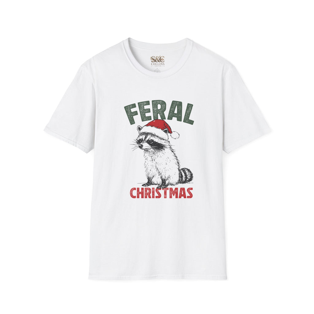 Feral Christmas T-Shirt — Raccoon in Santa Hat Holiday Tee