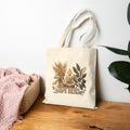 Canvas Tote Bag — Cozy Autumn Candle & Wheat Floral Design (Still)