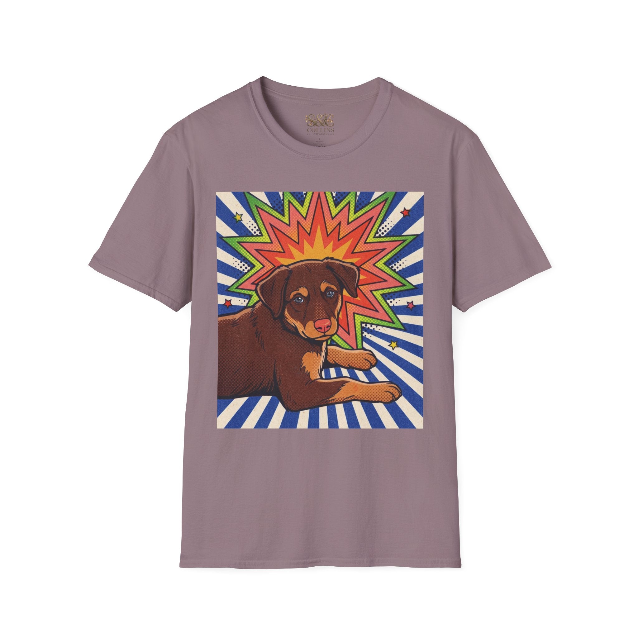Retro Pop Art Dog T-Shirt — Colorful Ronin Puppy Graphic Tee