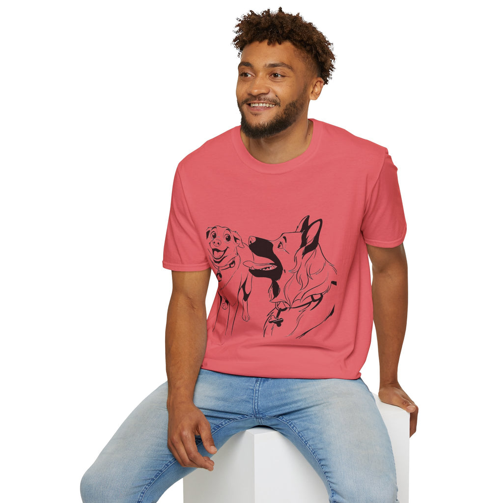 Dog Duo T-Shirt — Playful  Rancor & Ronin Toon Line Art Tee