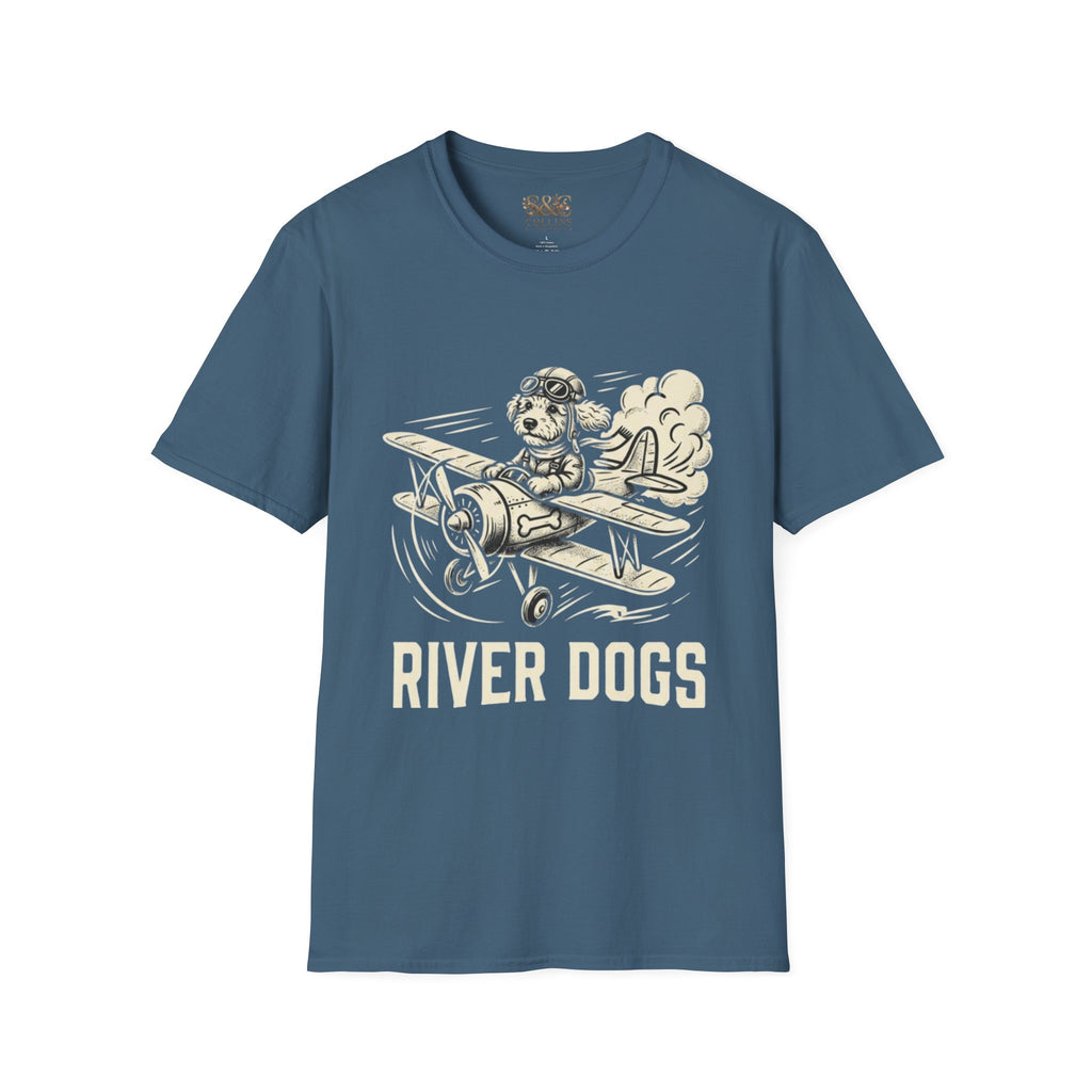 Dog Pilot T-Shirt —Dart the Adventurer "River Dogs" Vintage Airplane Graphic Tee
