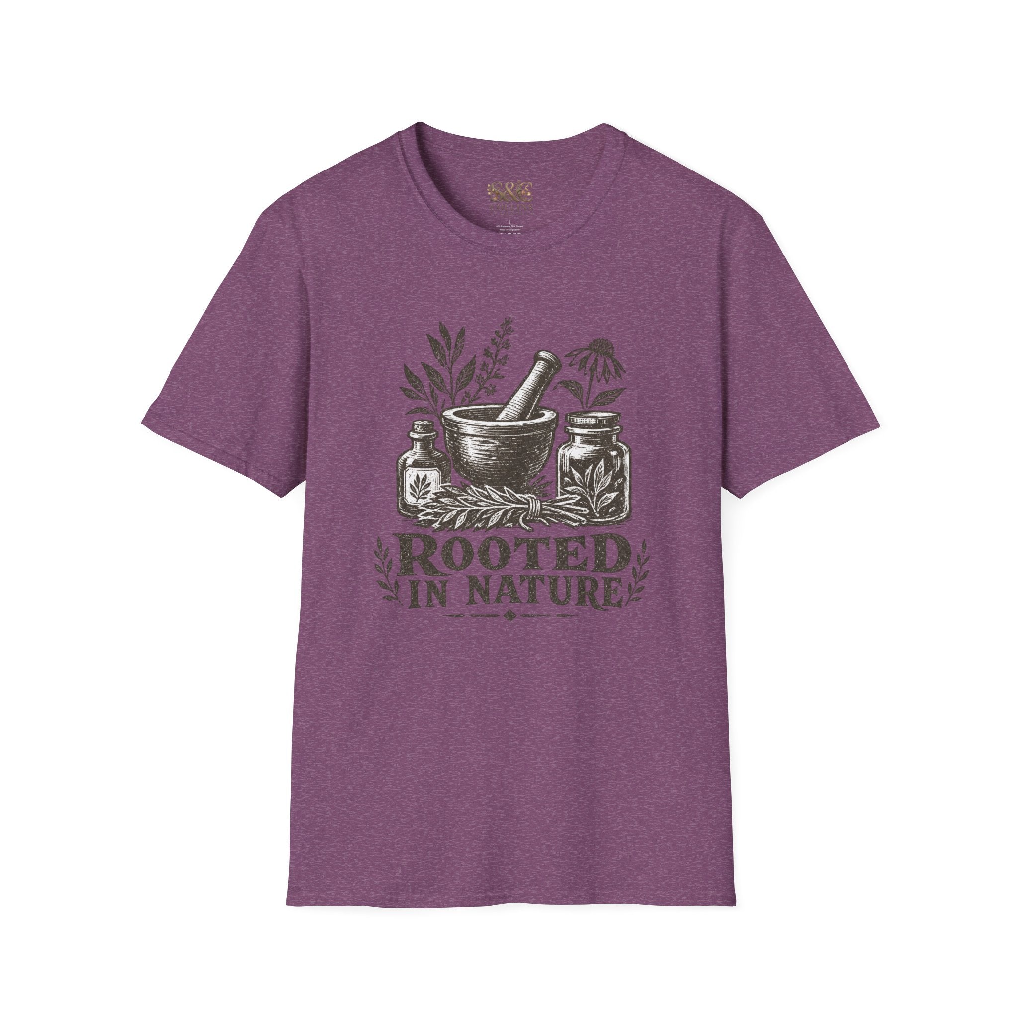 Herbalist T-Shirt — "Rooted in Nature" Botanical Mortar & Pestle Tee