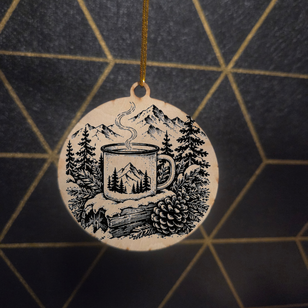 Mountain Christmas— Wood Cut 3" Christmas Ornament