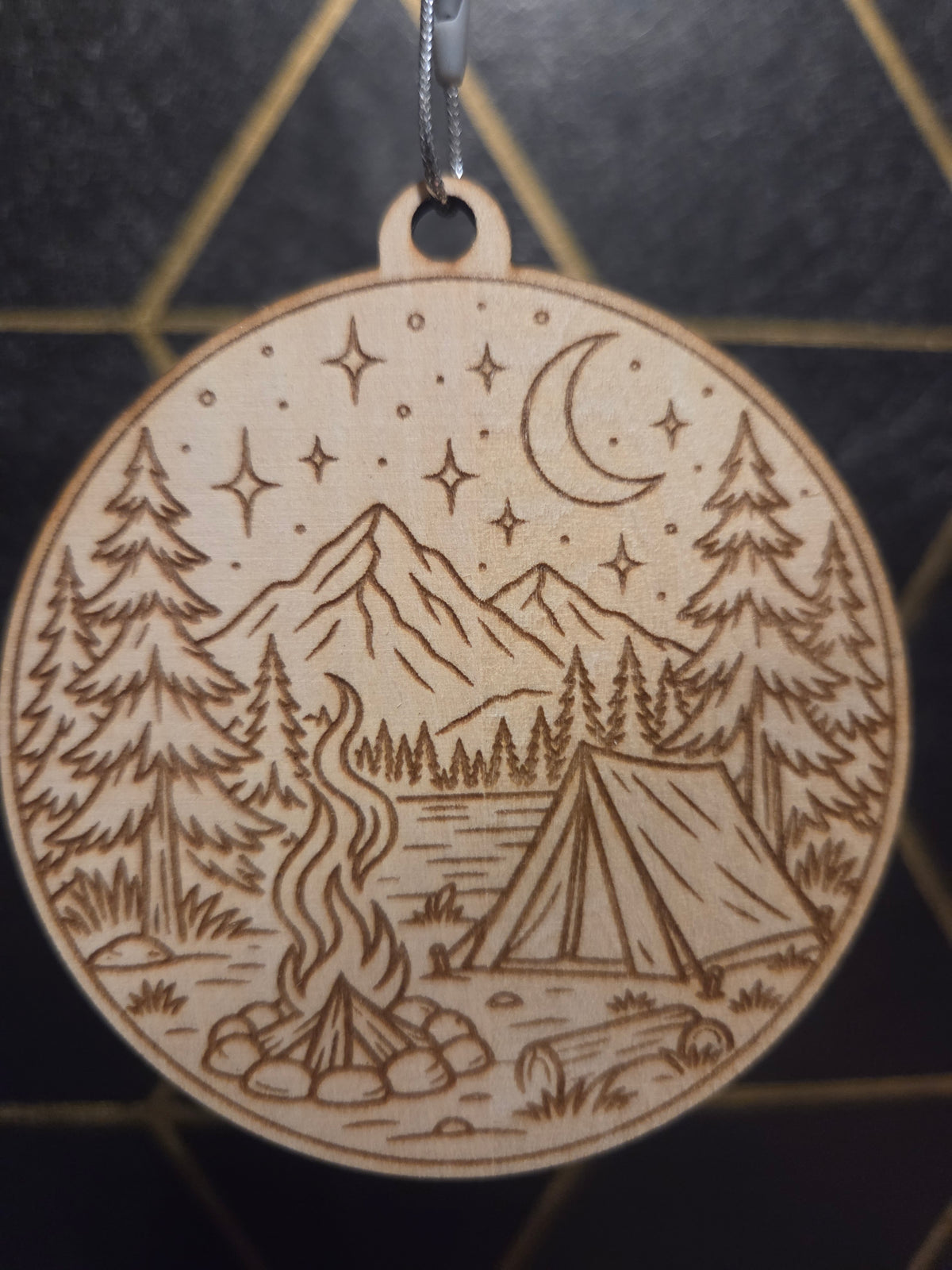 Mountains and Camping— Wood Cut 3" Christmas Ornament
