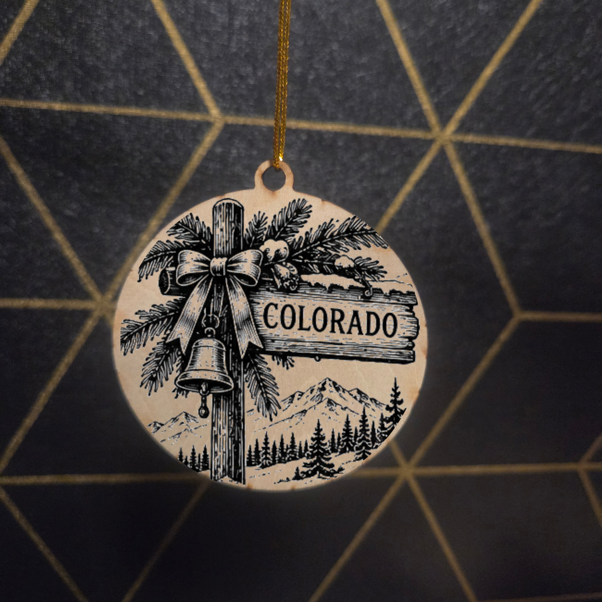 Mountain Christmas— Wood Cut 3" Christmas Ornament