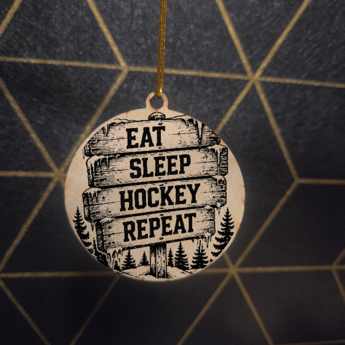 Hockey — Wood Cut 3" Christmas Ornament