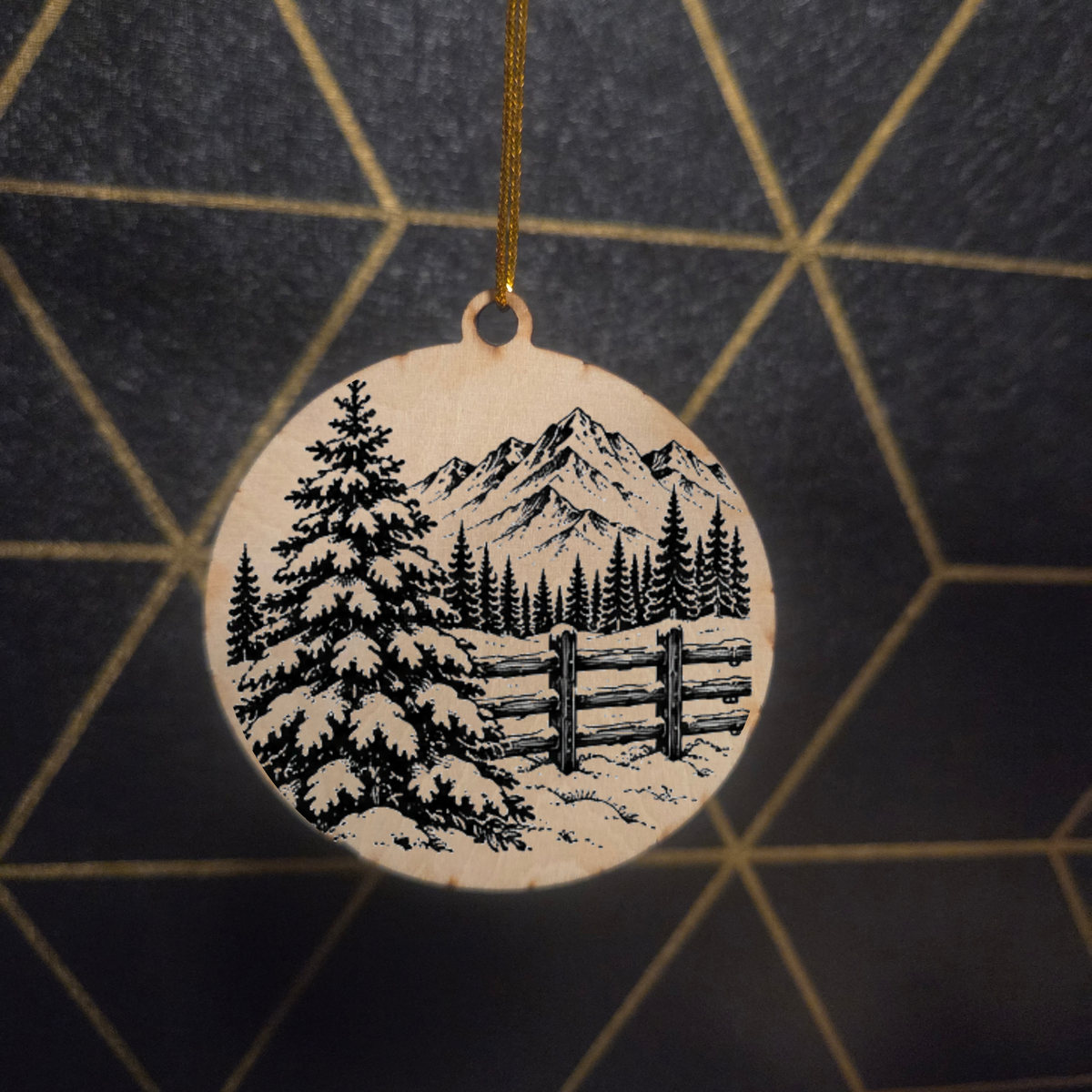 Mountain Christmas— Wood Cut 3" Christmas Ornament