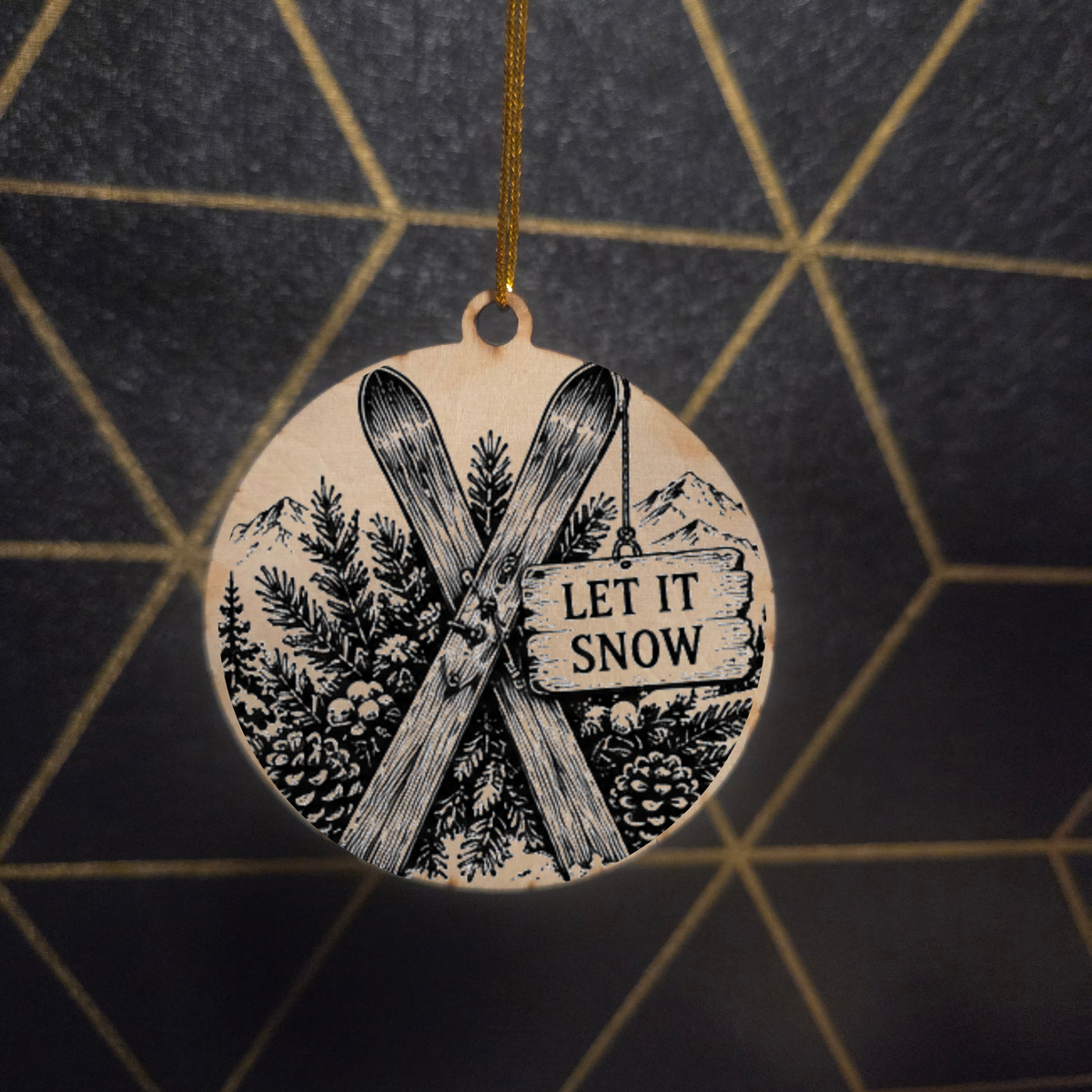 Mountain Christmas— Wood Cut 3" Christmas Ornament