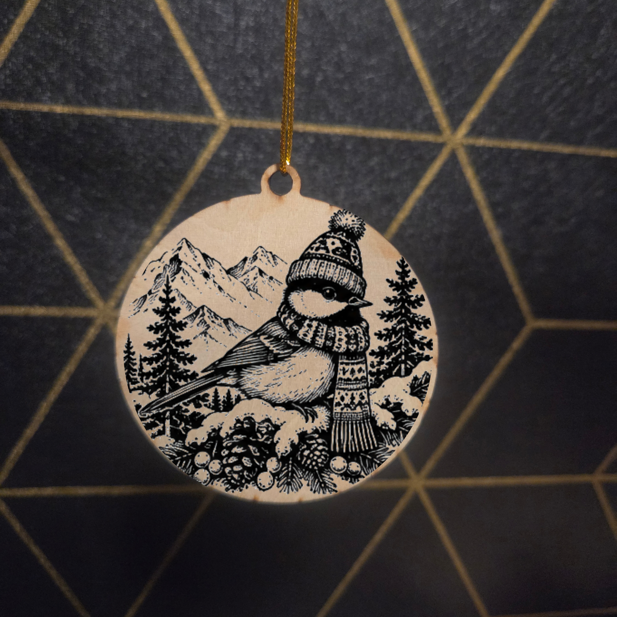Mountain Christmas— Wood Cut 3" Christmas Ornament