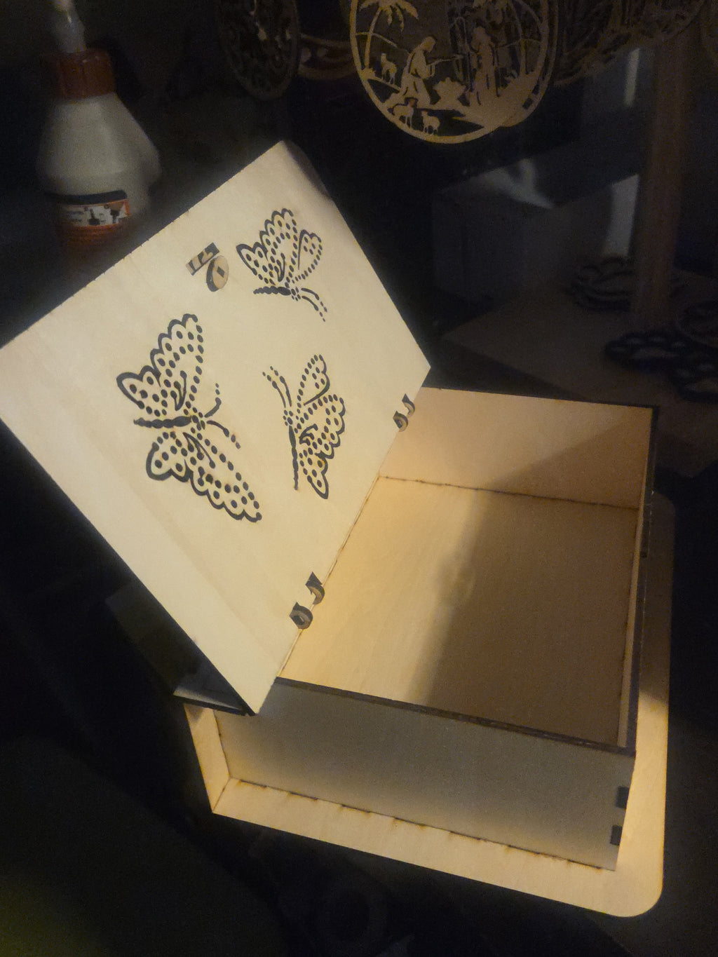 Wooden Memory/ Jewelry box with locking Hinged Lid