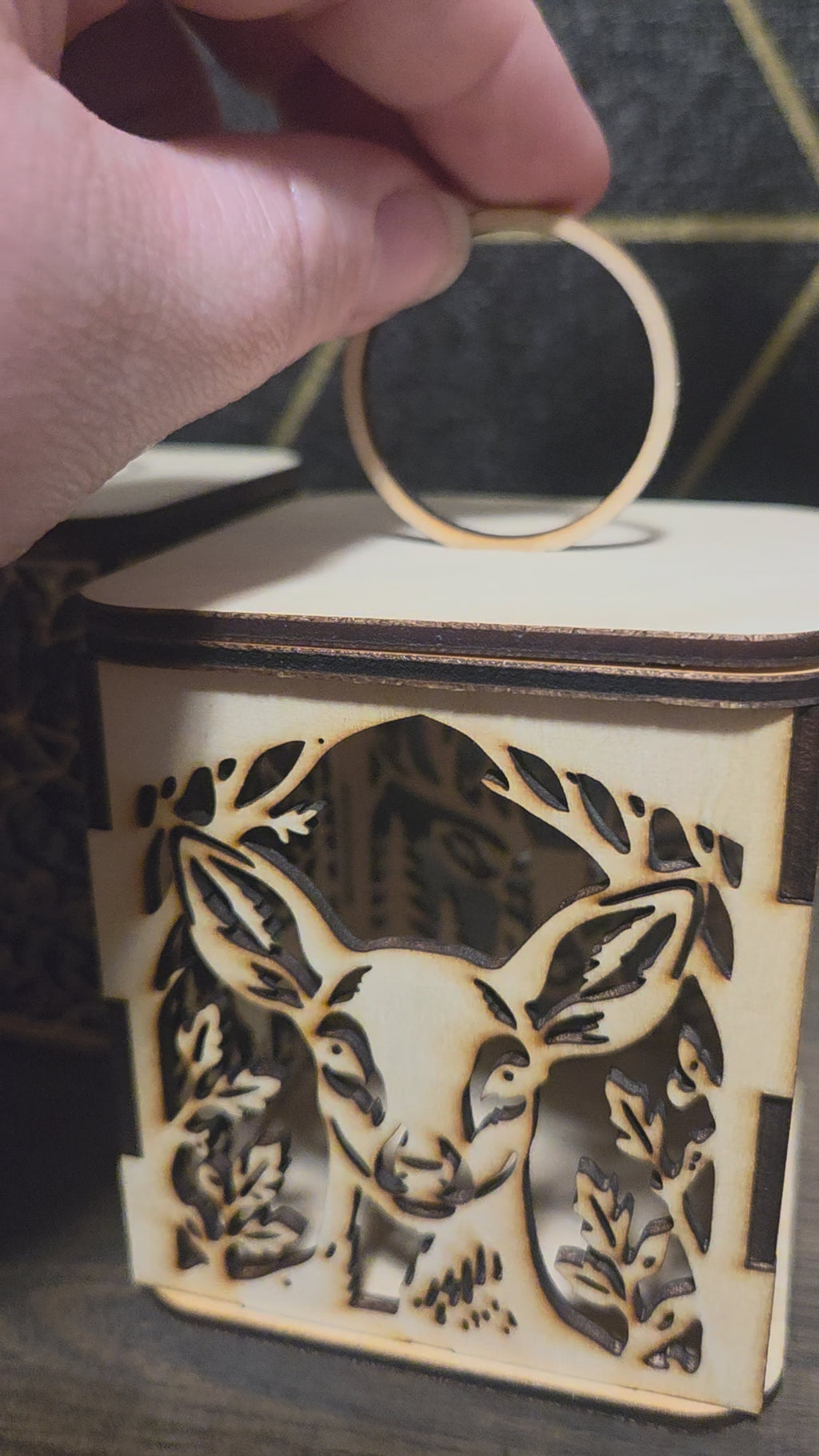 Wooden Tea Light Candle Holder with Flameless Flickering Tea Light
