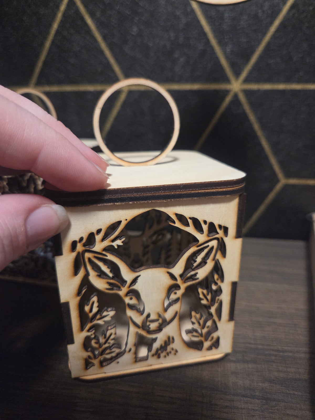 Wooden Tea Light Candle Holder with Flameless Flickering Tea Light