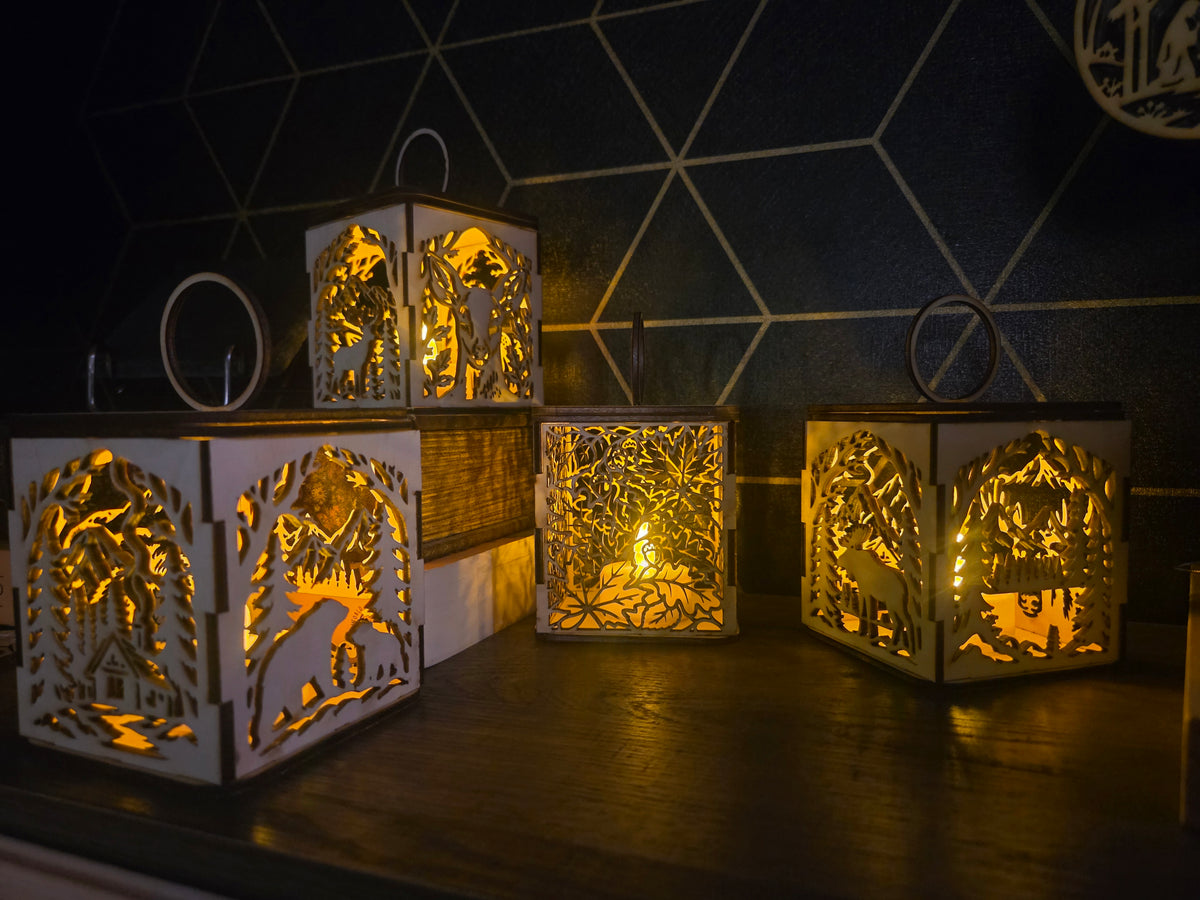 Wooden Tea Light Candle Holder with Flameless Flickering Tea Light