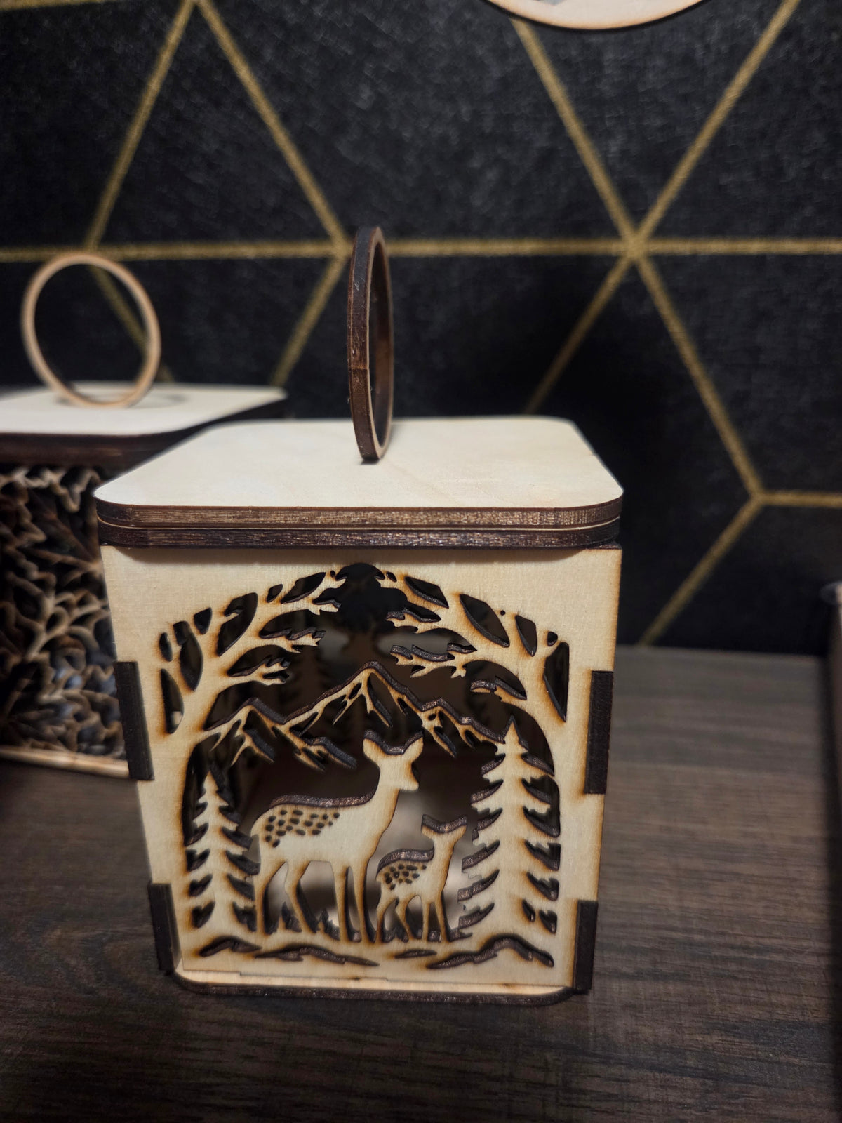 Wooden Tea Light Candle Holder with Flameless Flickering Tea Light